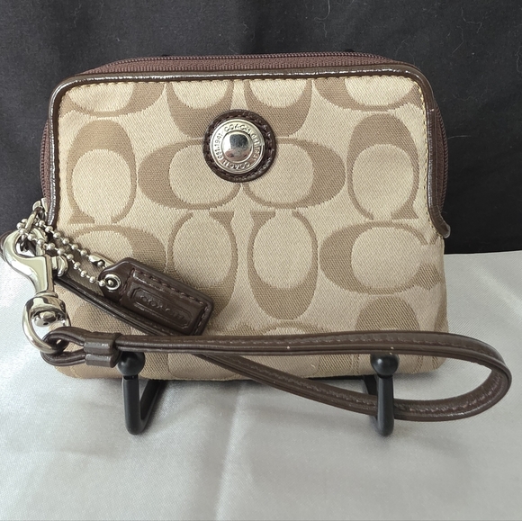 Coach Handbags - Coach Signature Cs Tan and Brown Signature Clutch